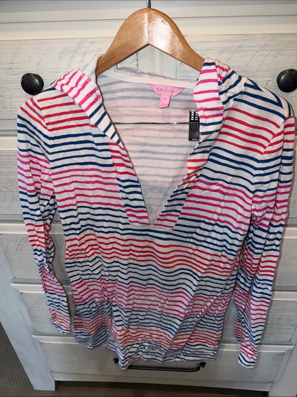 Lilly Pulitzer Striped Hooded Pullover in Pink, Navy & Red